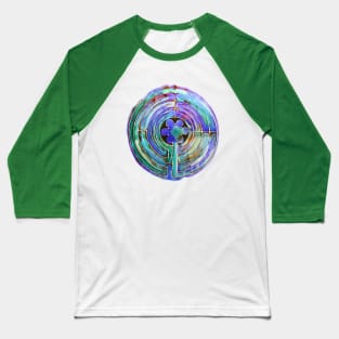 Blue Hand Painted Watercolor Labyrinth Baseball T-Shirt